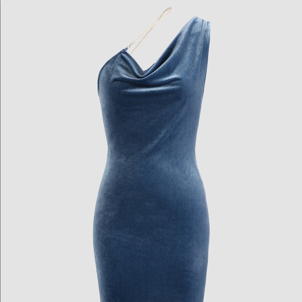 Velvet Cowl Neck Pearl Mini Dress